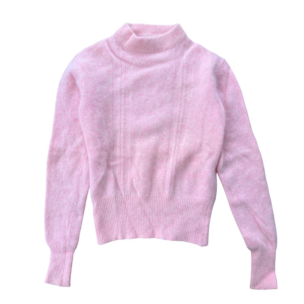 Vintage 60s Sample Angora Lambswool Sweater Fuzzy Mock Neck 32 Pink mohair